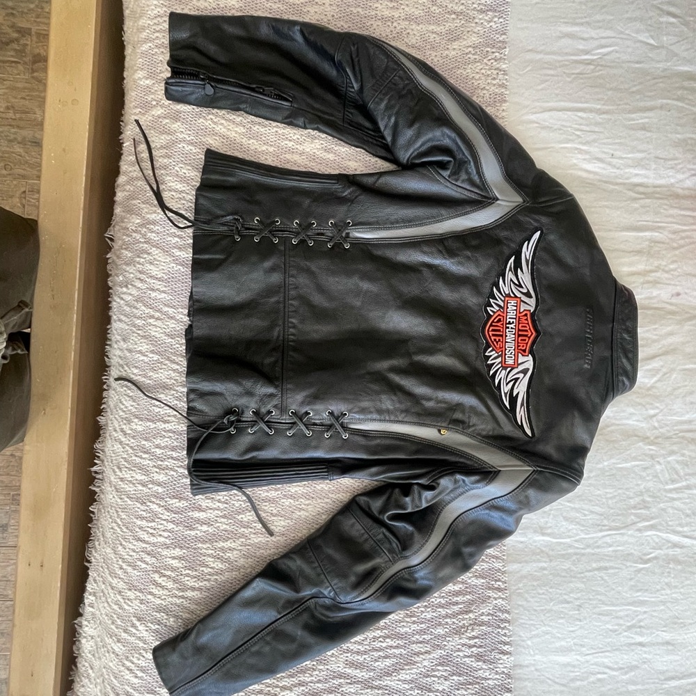 Harley-Davidson Black and Gray Leather Jacket